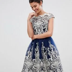 chi chi london fit and flare dress Halter Neck Abstract Print Fit and Flare Midi Dress in Multi main image 0